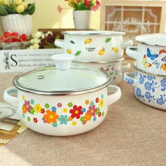 Enamel Mini Pot to AVON 12/14/16cm Ollas De Peltre Enamel Cookware Sets Enamel Casserole Enamelware Emaye Kitchenware Cookware