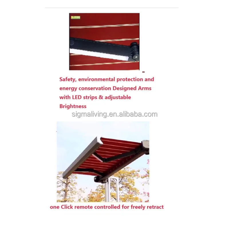 Customized new outdoor aluminum  full cassette retractable awning with LED