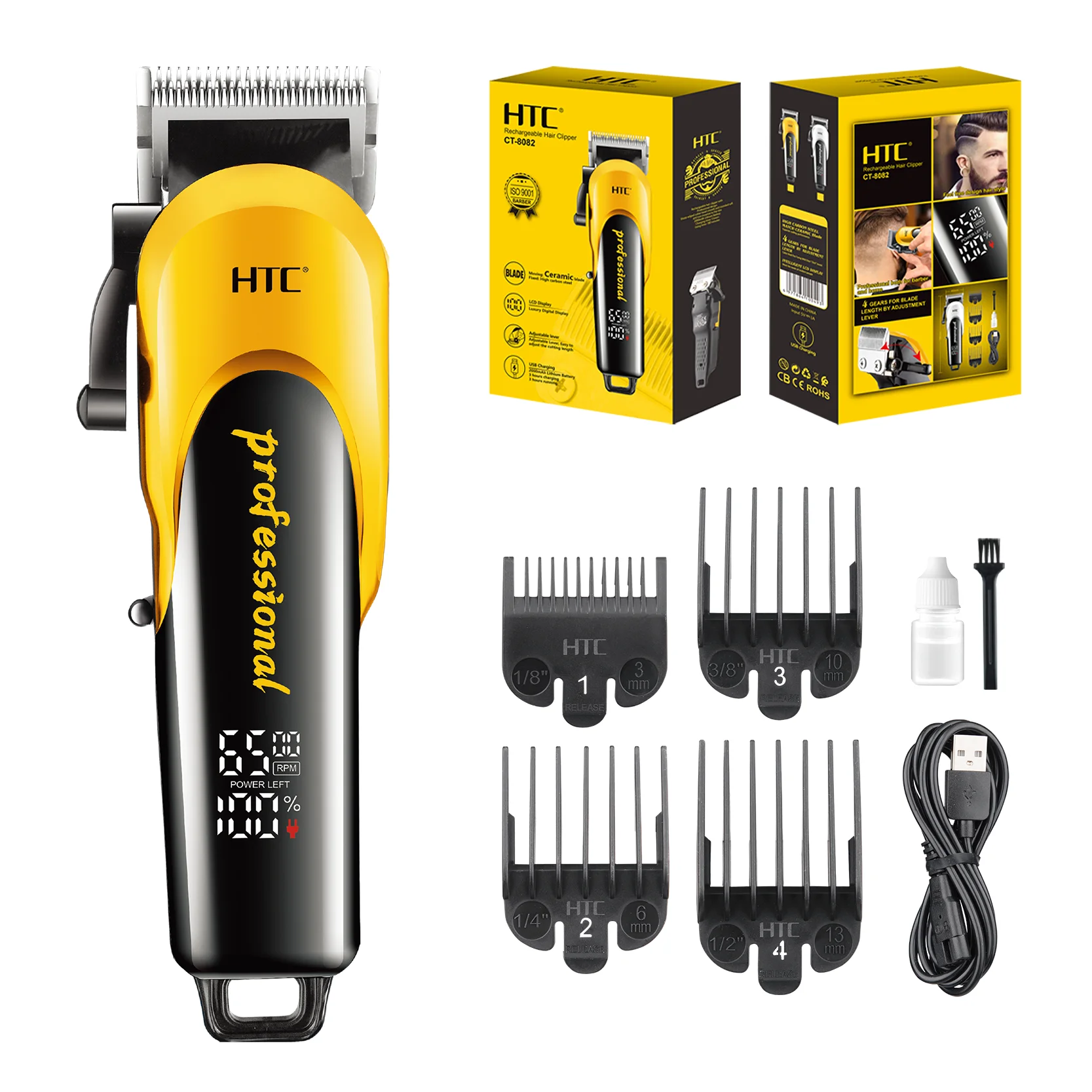 HTC CT-8082 LCD Luxury Display Professional Hair Clipper Electric Beard Clipper Trimmer