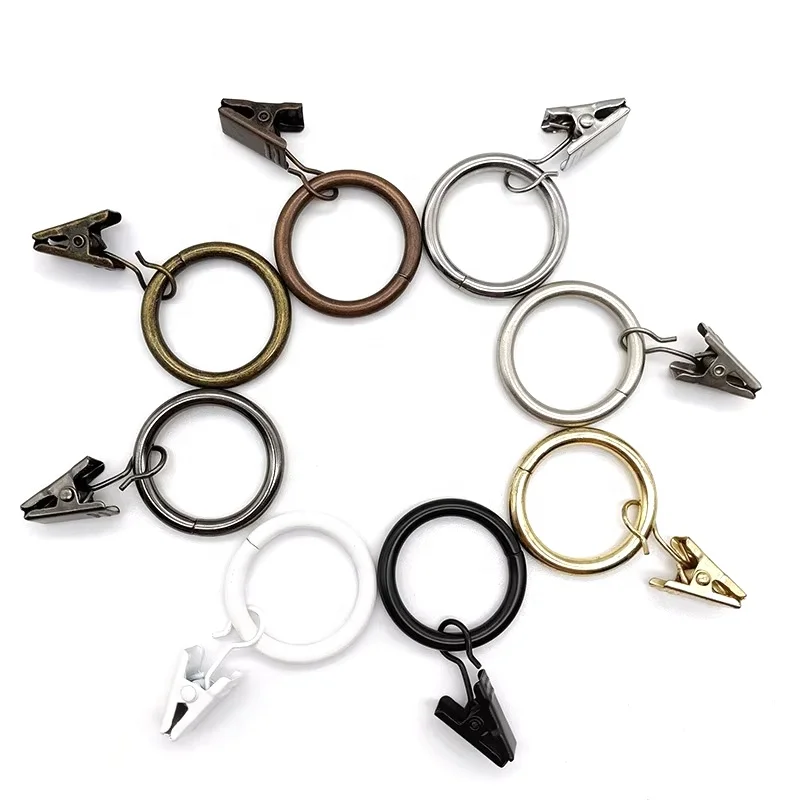 Plated 1 Inch Metal Curtain Poles Accessory with Black Round Curtain Rings Eyelet Hooks