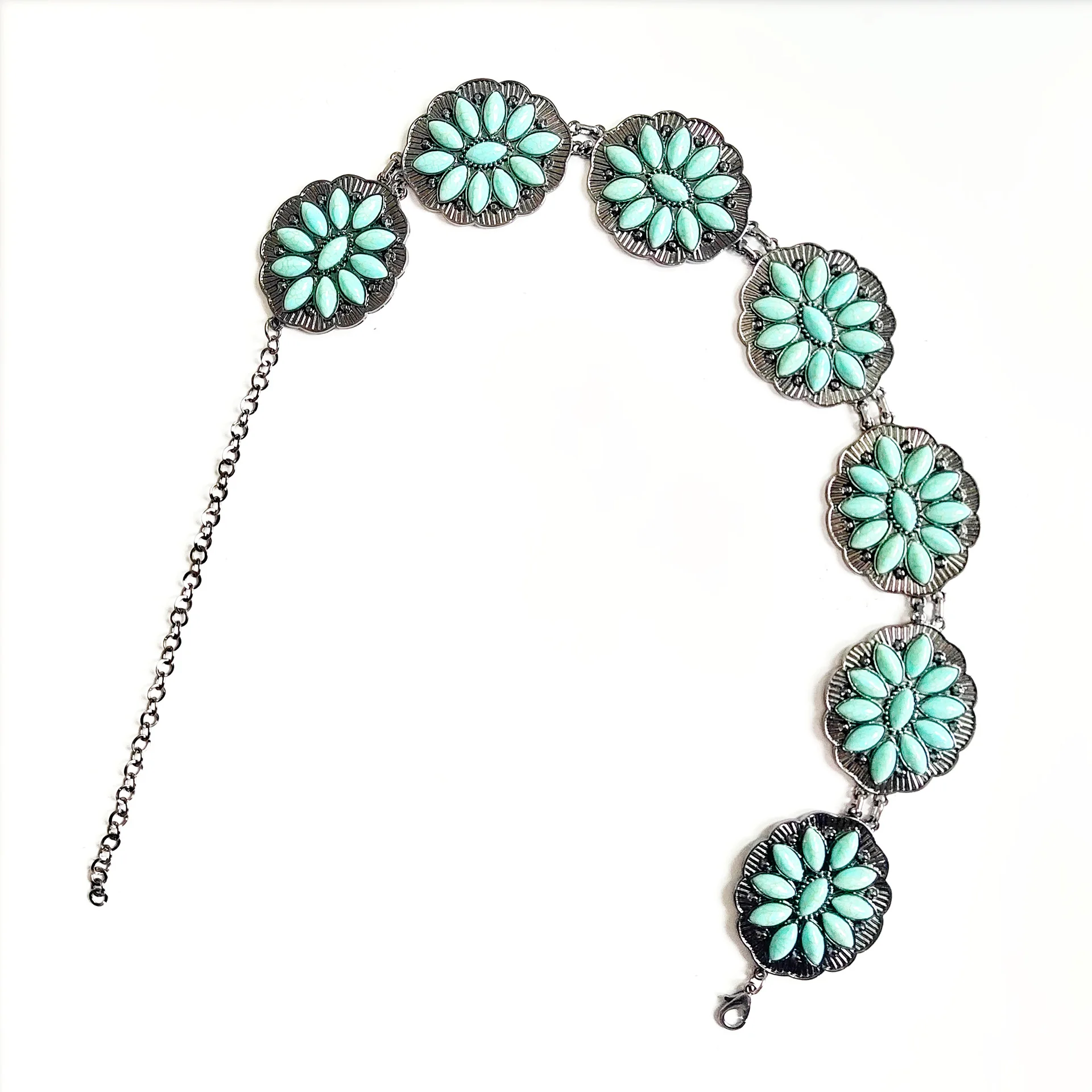 2825 Western Waist Chain Belt For Women Turquoise Metal Concho Cowgirl Ariat Turquoise Concho Chain Belt – Dales Clothing Inc main image 2