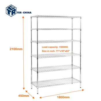 6 Tier 1800x450x2100mm Shelving Unit Storage Rack Steel Mesh Storage Shelving Chrome Plated Wire Shelf Cargo & Storage Equipment