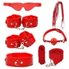 Ensemble sept pièces rouge en cuir pelucheux (sac)