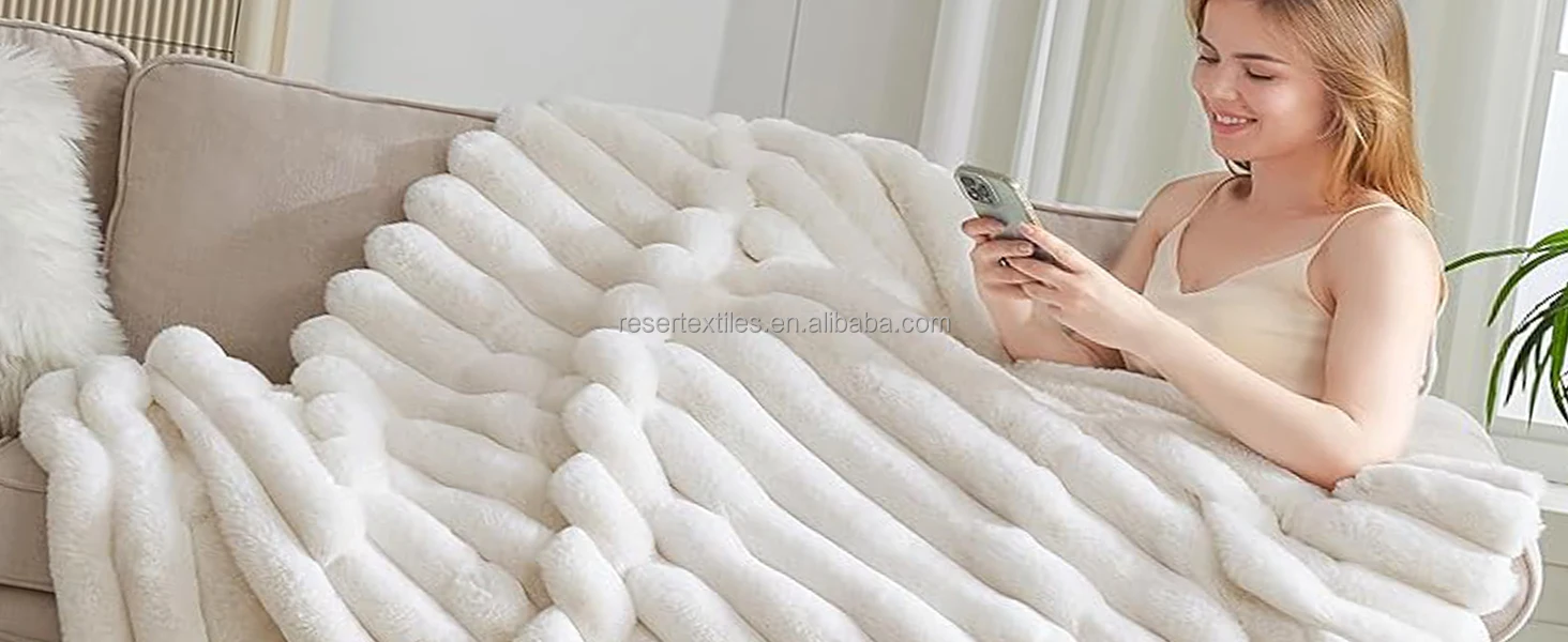 Wholesale Faux Fur Throw Blanket European & American Style Solid Soft Plush Thick Luxury Versatile for Living Room Bedroom
