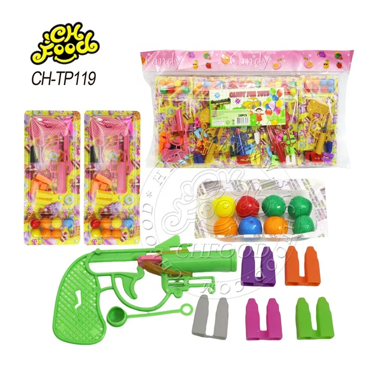 Factory Wholesale Cheap Plastic Small Gun with Building Block Toys and Puffed Candy for Children