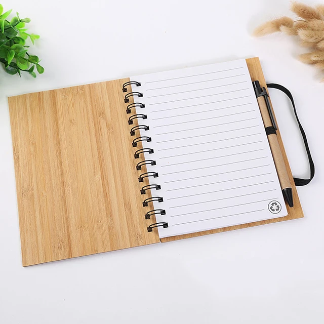 Party Favor of Choice OEM Logo 70 Sheets Notebook Recycled Paper Gift Set Cover Bamboo Notebook