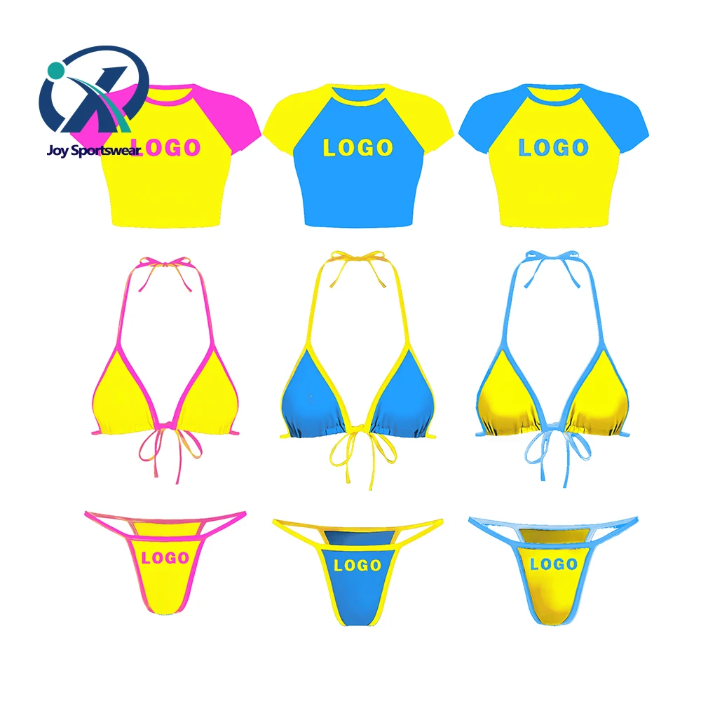 Customized String Bikini Swimsuit 3 Piece T-Shirt Women's Fashion Swimwear and Beachwear