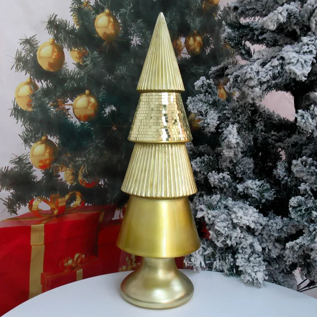 hot sale Hand Painted Poly resin Christmas tree figurine luxury gold Resin craft tree sculpture home decor gift craft