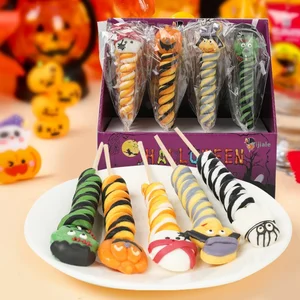 Custom Halloween Cartoon Pumpkin Lollipop 30g Wholesale Halloween Hard Candy Funny Holiday Powder with a Sweet Flavor