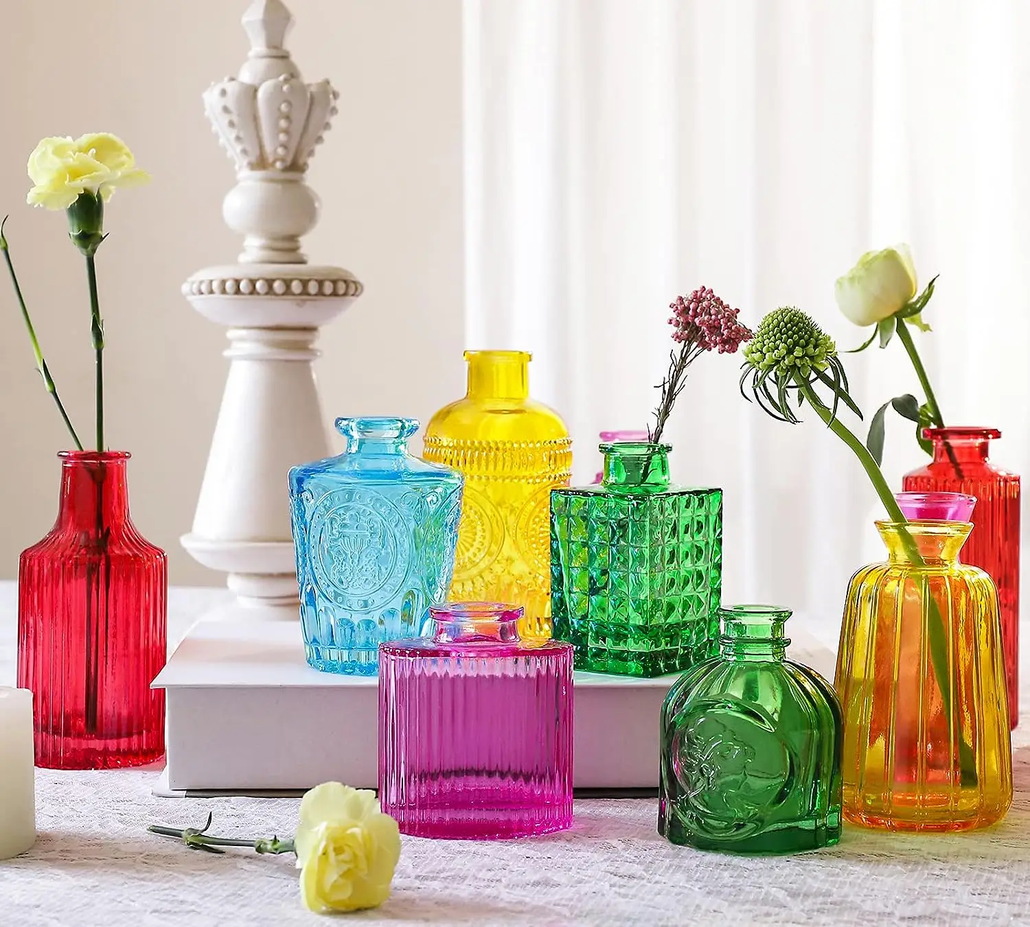 Colored Glass Bud Vases Set of 20 for Flowers Small Color Bud Vases in Bulk for Centerpieces Home Decor Colored Mini Glass Vases