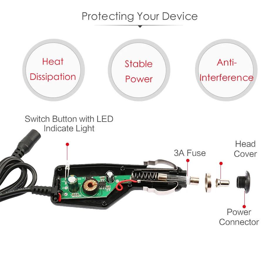 Manufacture Spring Wire Car Cigarette Lighter Adapter Male to Dc Male 5.5*2.1mm Extension Cigar Cable 7