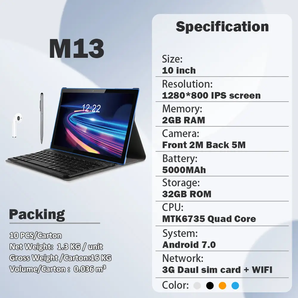 Hot Selling 10.1 Inch Android 7.0 Tablet 2gb Ram 32gb Rom Quad Core MTK6735 Chip 2.4g 5g Wifi Tablet PC for Business