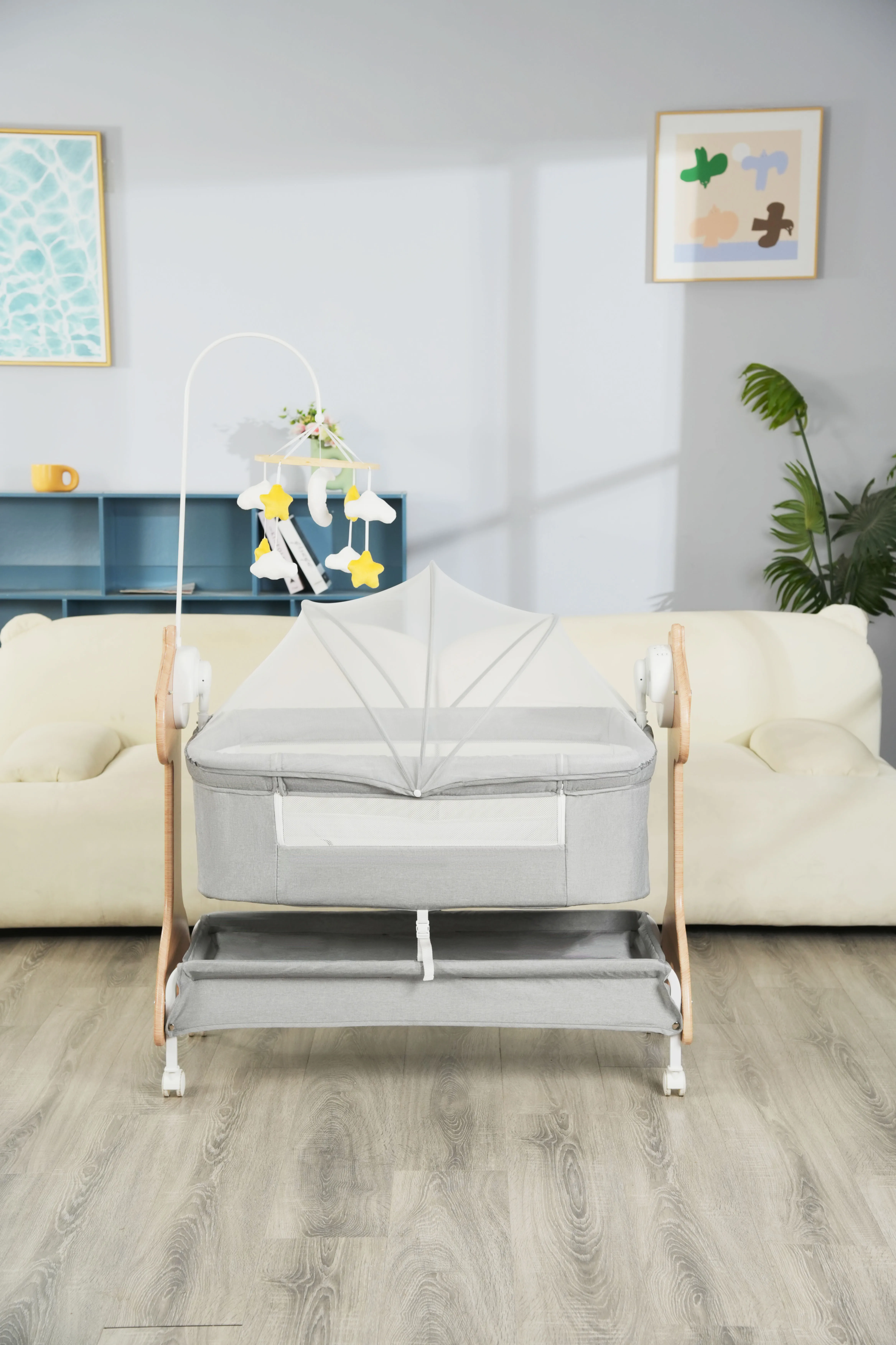 P1513D Cool Baby MDF Electric Automatic Baby Cradle with Side-opening Function manufacture