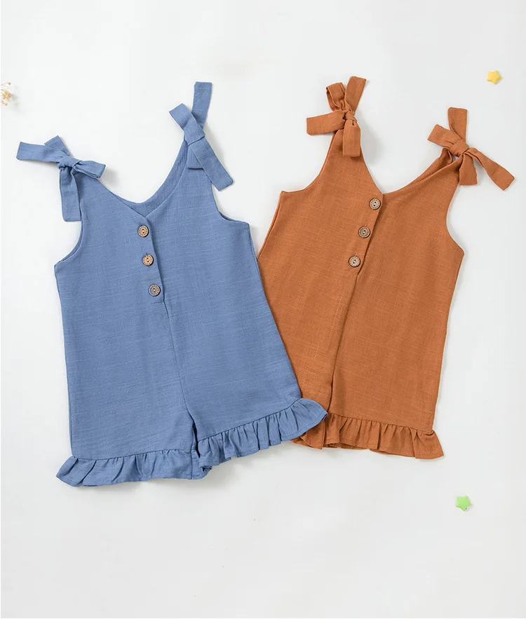 Summer New Children's Sleeveless Jumpsuit Cotton Linen Girls' Bodysuit Fashionable Baby Clothes