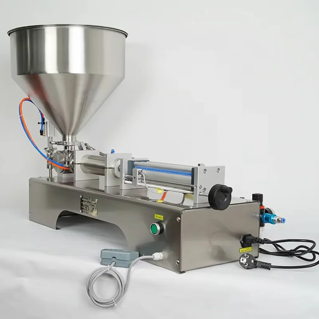 TEBAK Sauce Filling Machine Packaging Chili Peanut Tomato Pasta Oil Filling Machine Pneumatic Piston Filler With U-Shaped Hopper