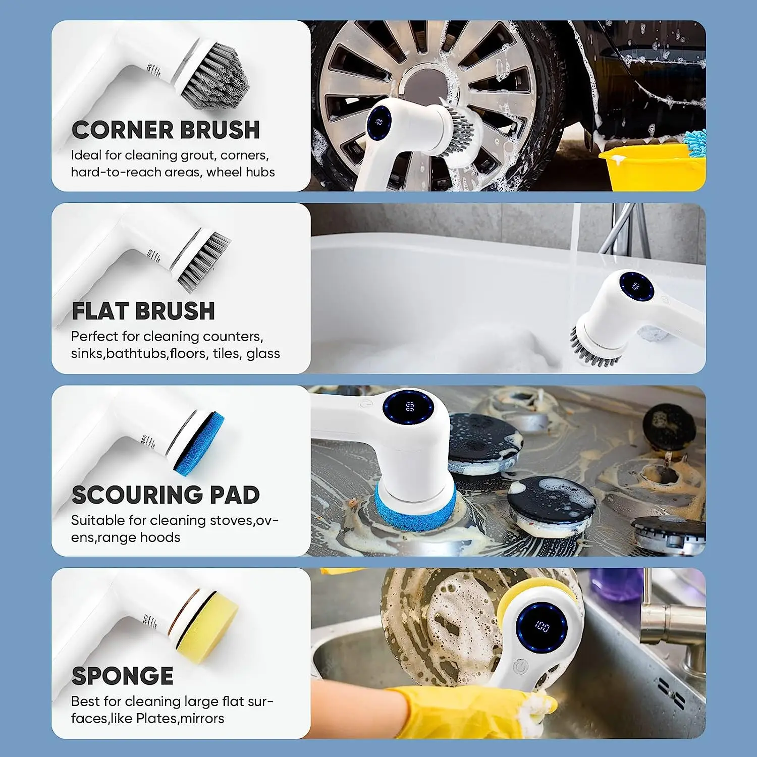 Usb Rechargeable Kitchen Dishwashing Brush Sink Cleaner Bathroom