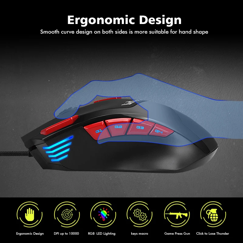 Мышь игровая Проводная с Rgb-подсветкой 7 режимов работы до 7200