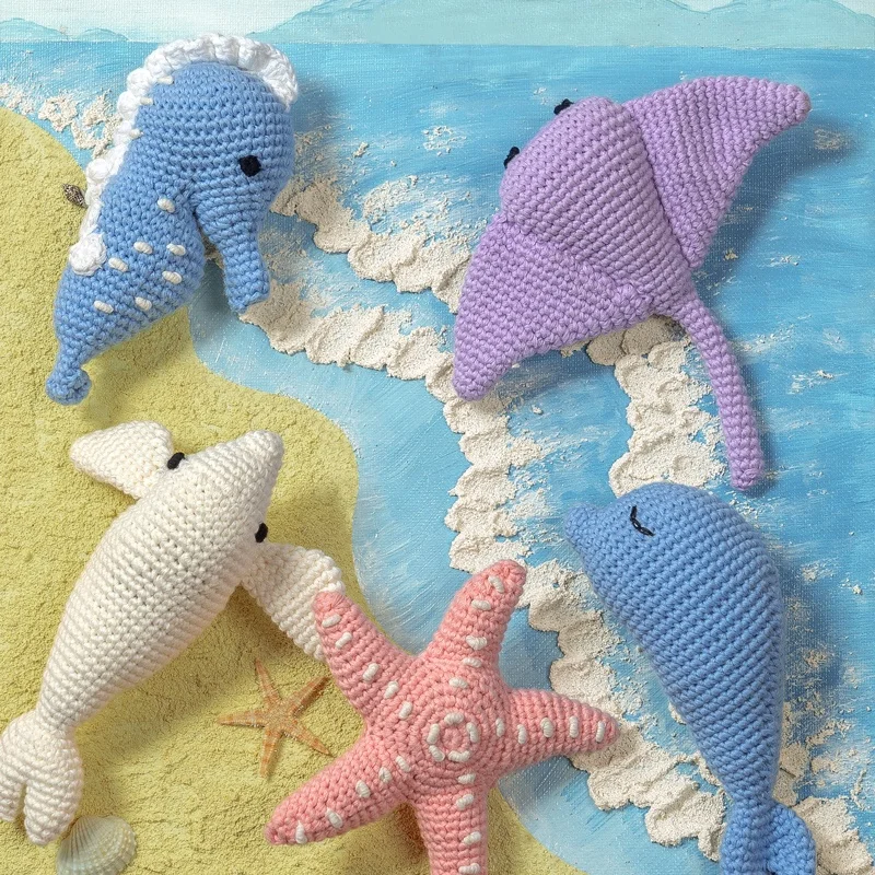 New Style Wood Baby Rattle Wooden Teether Crochet Seahorse Turtle Doll ...