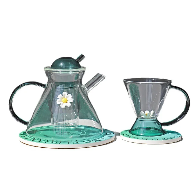 Wholesale handblown heat resistant high borosilicate glass teapot with infuser factory