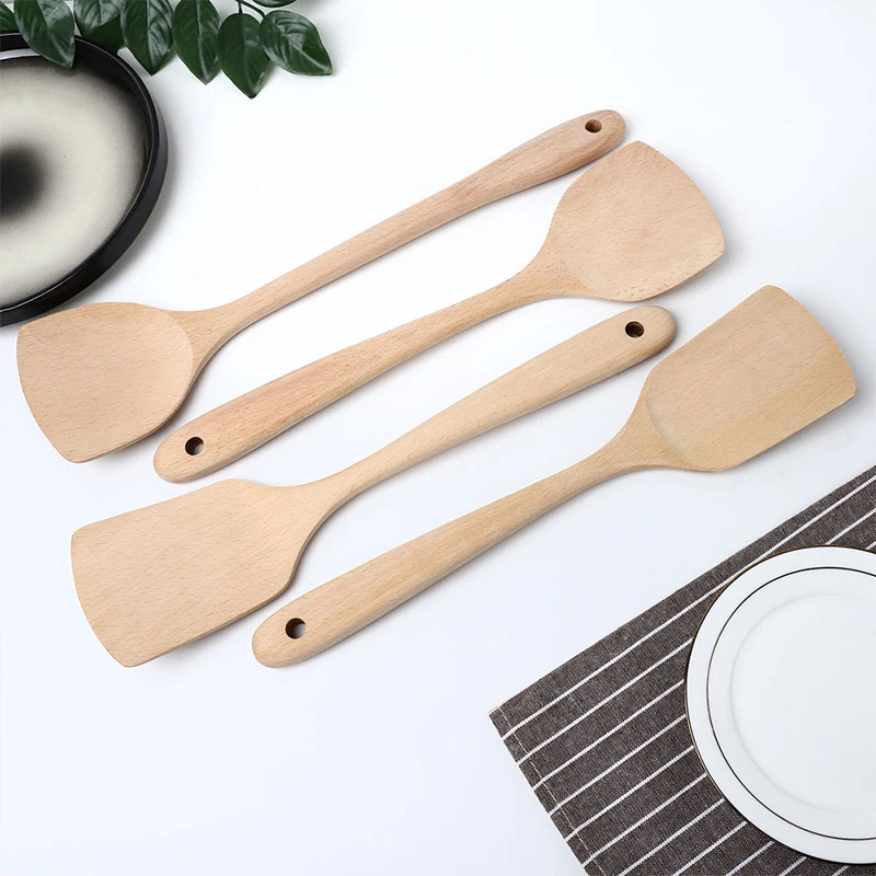 Bamboo Wooden Spoons Spatulas Set Kitchen Heat Resistant Non Stick