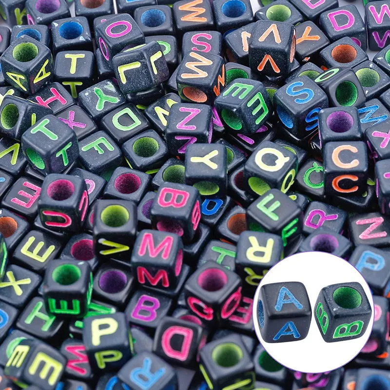 product 6mm acrylic transparent colorful square letter beads large hole loose beads beading handmade diy bracelet necklace accessories-8