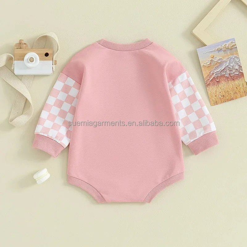 Autumn Crewneck Plaid Contrast Color Sweatshirt Rompers Baby Boy Girl