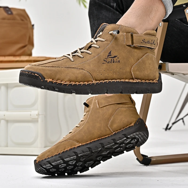 New Arrival Large Size OEM Accept Custom LOGO Hand Made Microfiber Leather Anti Slip High Top Men Casual Boots