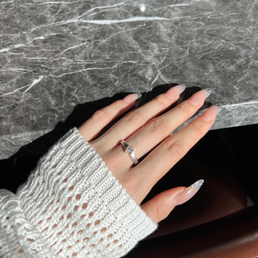 KAKODIY 10+ years jewelry frosted surface sterling silver drop shape 5A zirconia bridal ring detail 3