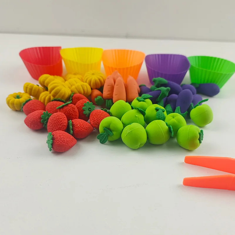 rainbow Fruit Cupcake Color Matching Sort Toddler Busy Sensory Bins Toys with Clip for Kid Learning and STEAM Activity