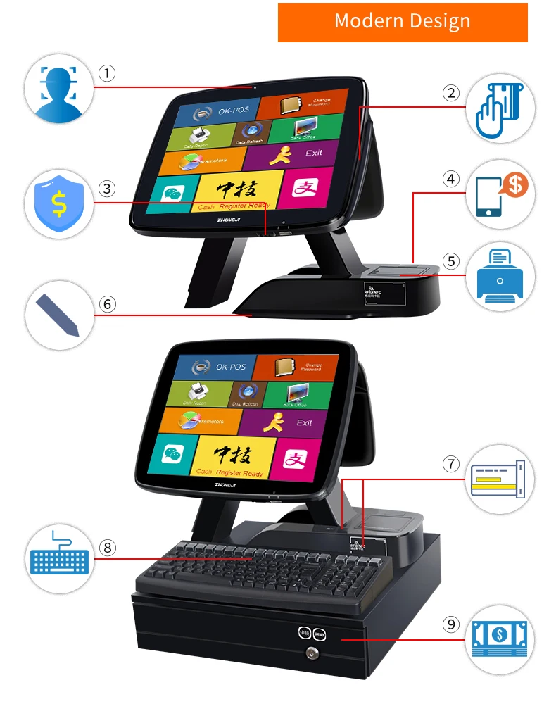 Cash Register Machine 14 Inch Dual Screen Tablet POS Terminal For Restaurant - POS Set And POS