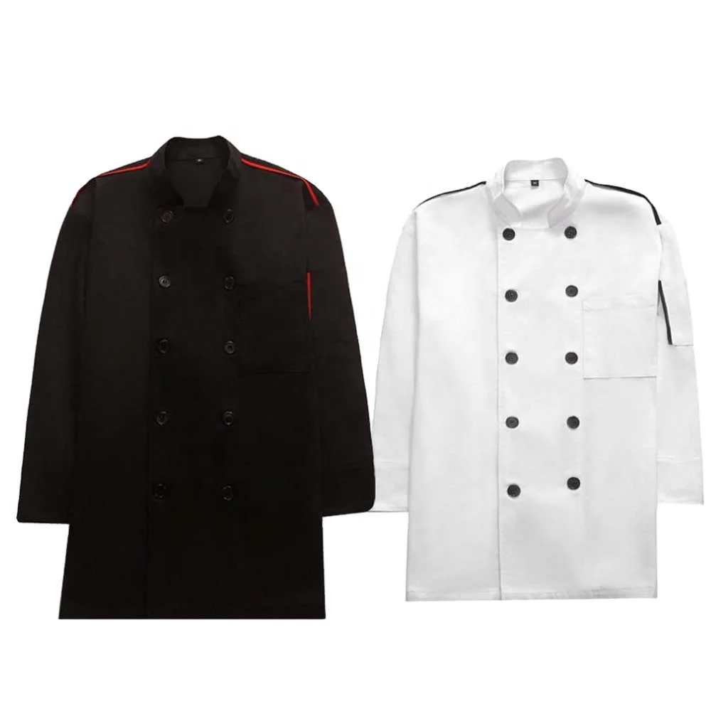 Men Women Retro Chef Jacket Coat Uniforms Long Sleeve Hotel Kitchen Apparel 