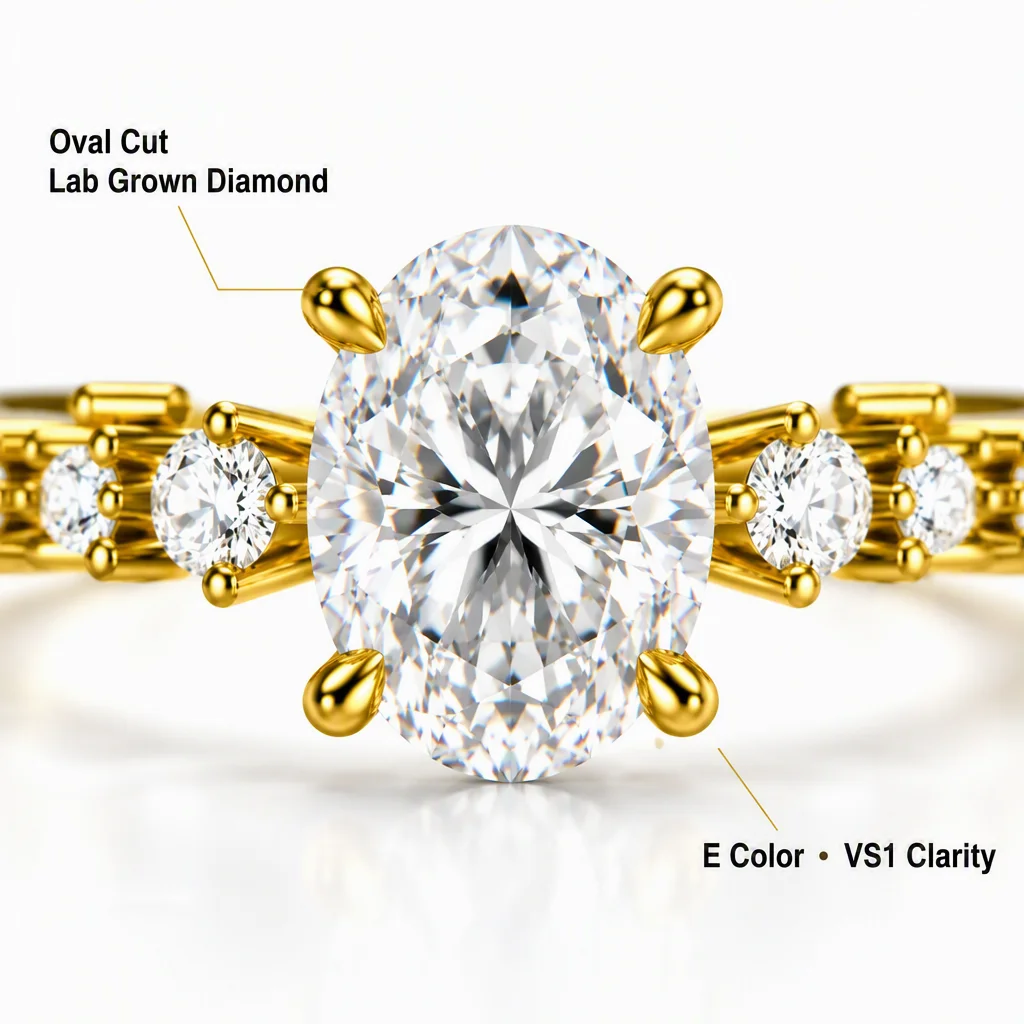 14K Gold Oval Cut Lab Grown Diamond Ring Oval Round Lab Created Diamond Engagement Ring Lab Diamond Rings for Women