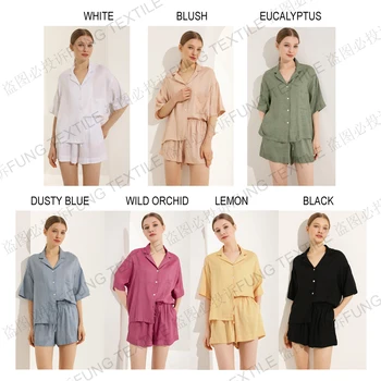 Fung 6052 Linen Blend short pajamas 2 piece sets sleepwear ladies pajamas loungewear