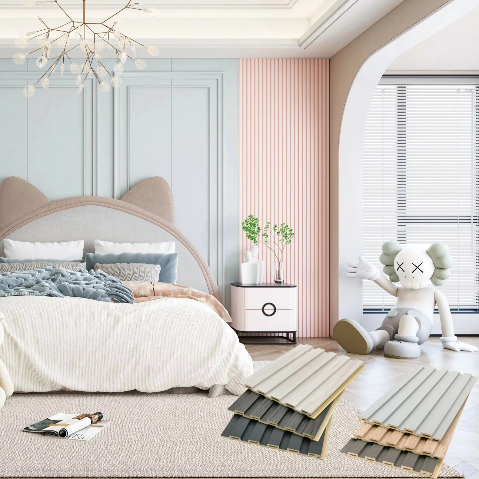 Melinco PVC Panel na May Ugat ng Kahoy, Composite na Plastik na WPC na Fluted Wall Cladding para sa Palamuti sa Loob ng Bahay, Panakip sa Pader
