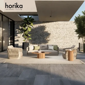Foshan Outdoor Living Room Terrace Balcony Deck Furniture Waterproof Modern Luxury Outdoor Rope Woven Garden Sofa Set