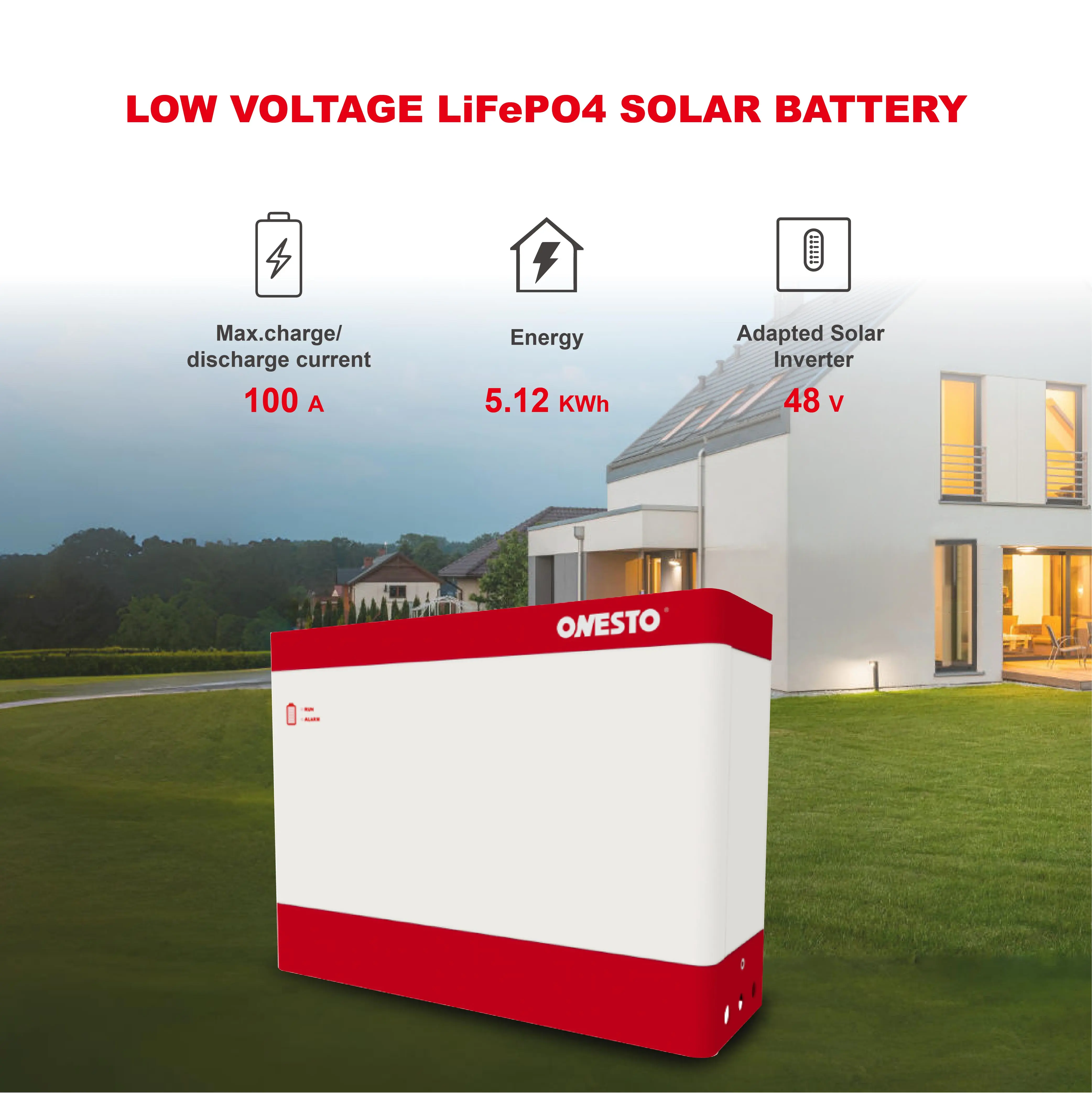 Onesto Stacked Lithium Battery 50V 100Ah 200Ah 300Ah Solar Energy System with LFP Battery Cells