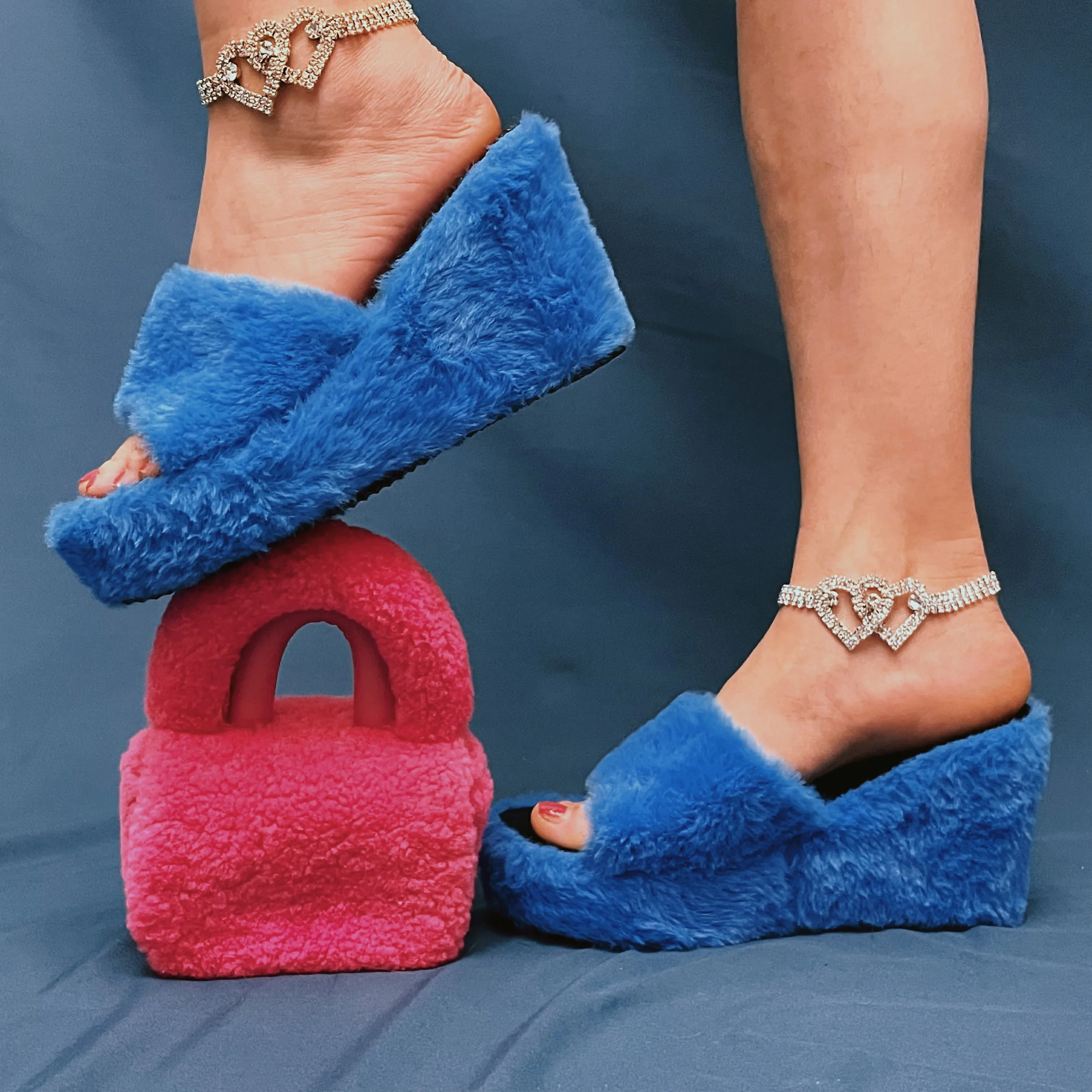 fluffy wedges shoes