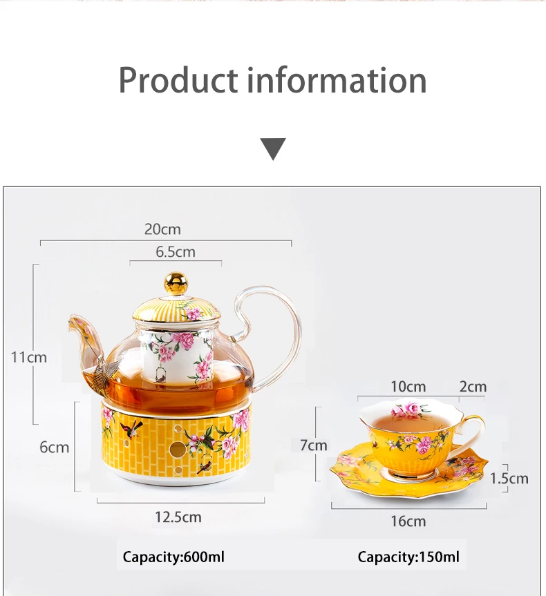 Exquisite floral design Classical ceramic porcelain tea set coffee tea cup and saucer with tea pot drinkware Gift box manufacture