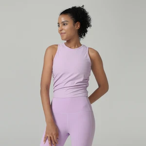 Women's Sleeveless Pleated Running Blouse Antibacterial Breathable Slimming Yoga T-Shirt Cinched Waist Print Sport Yoga Top