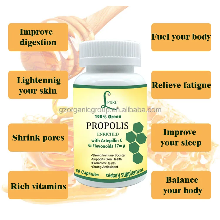 100 Natual Food Grade Green Bee Propolis Softgel Capsules With