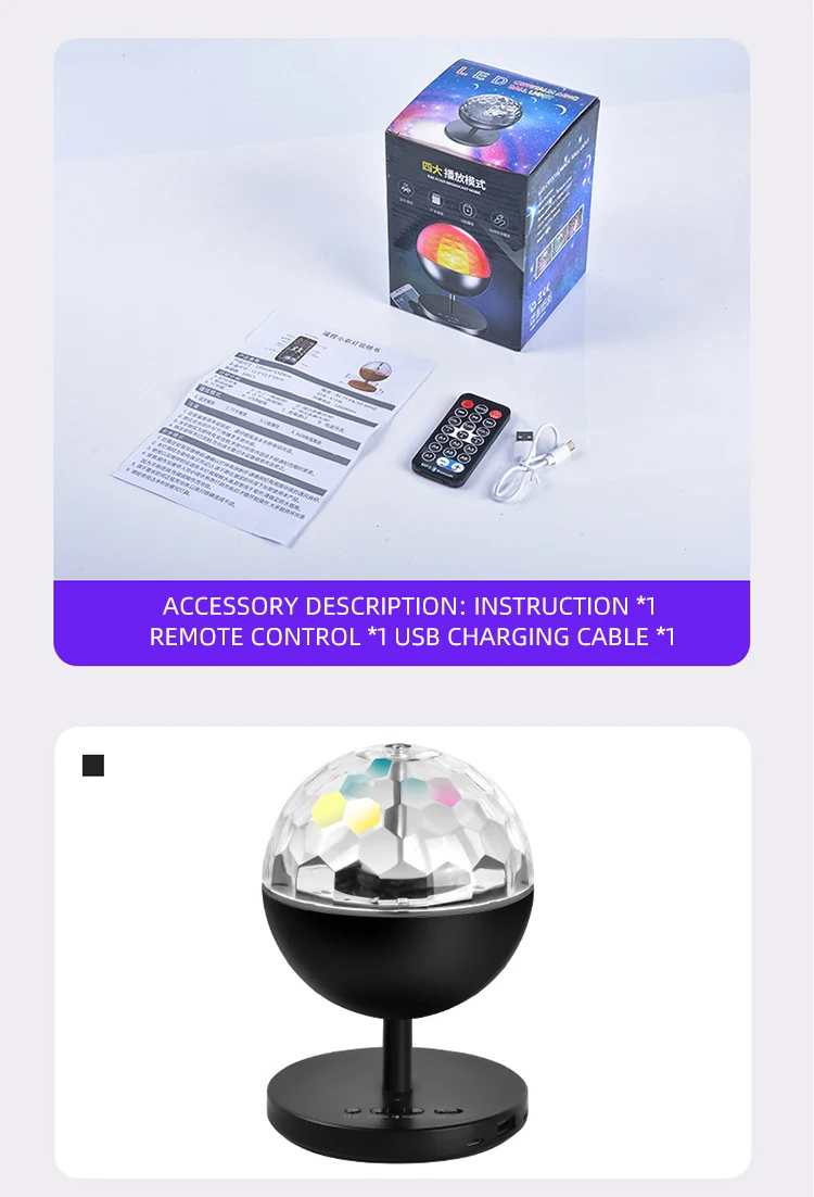 Mini Party Light Rotating Disco Ball Rgb Sound Activated Rechargeable Sound Activated Dj music speaker Light with Remote Control factory