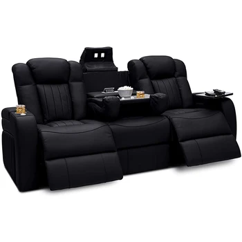 Black Movie Theater Seating,Private Leather VIP Home Cinema Seat Sofa,Luxury Electric Home Cinema Reclining Sofa With Cup Holder
