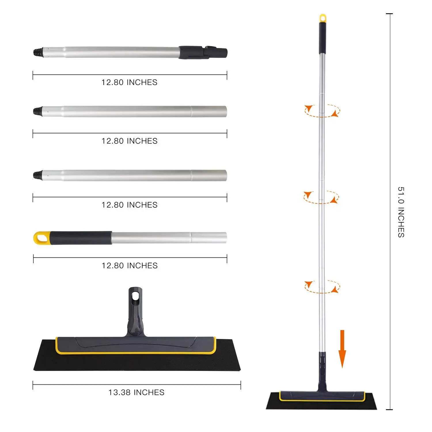 Bathroom Cleaning Water Sweeper Hair Cleaning Magic EVA Extendable Aluminum Broom