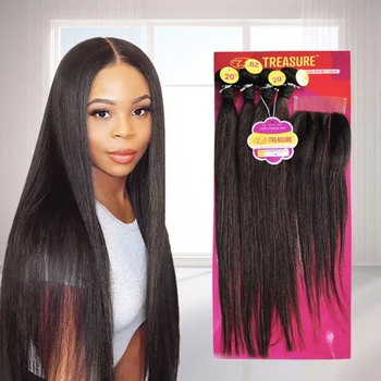 100%human hair Best top quality Straight 16-24 inch in hair weaving weft packet hair extention bundles pack with closure