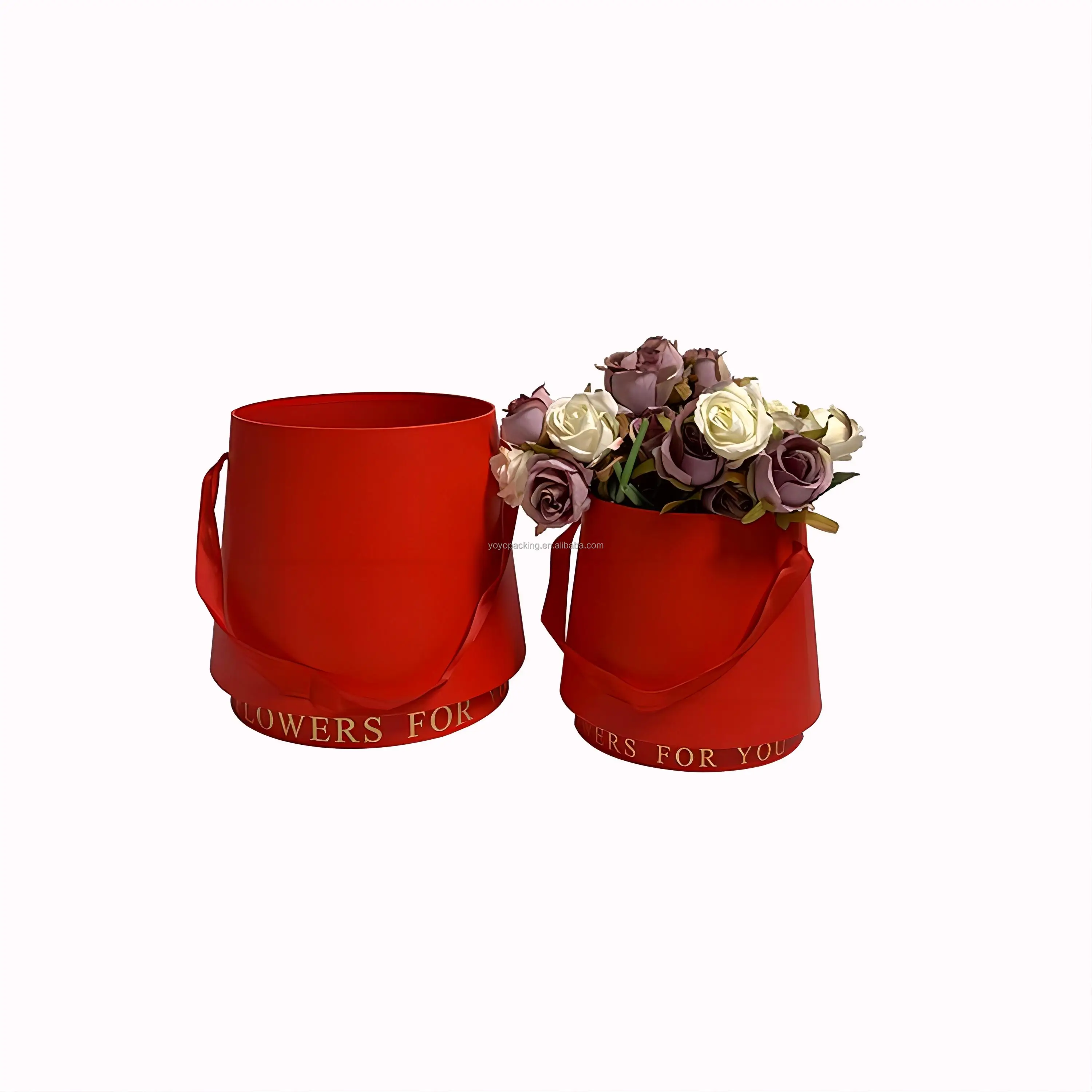 New Stamping Fashion Flower Box Ribbon Portable Barrel Flower Gift Set