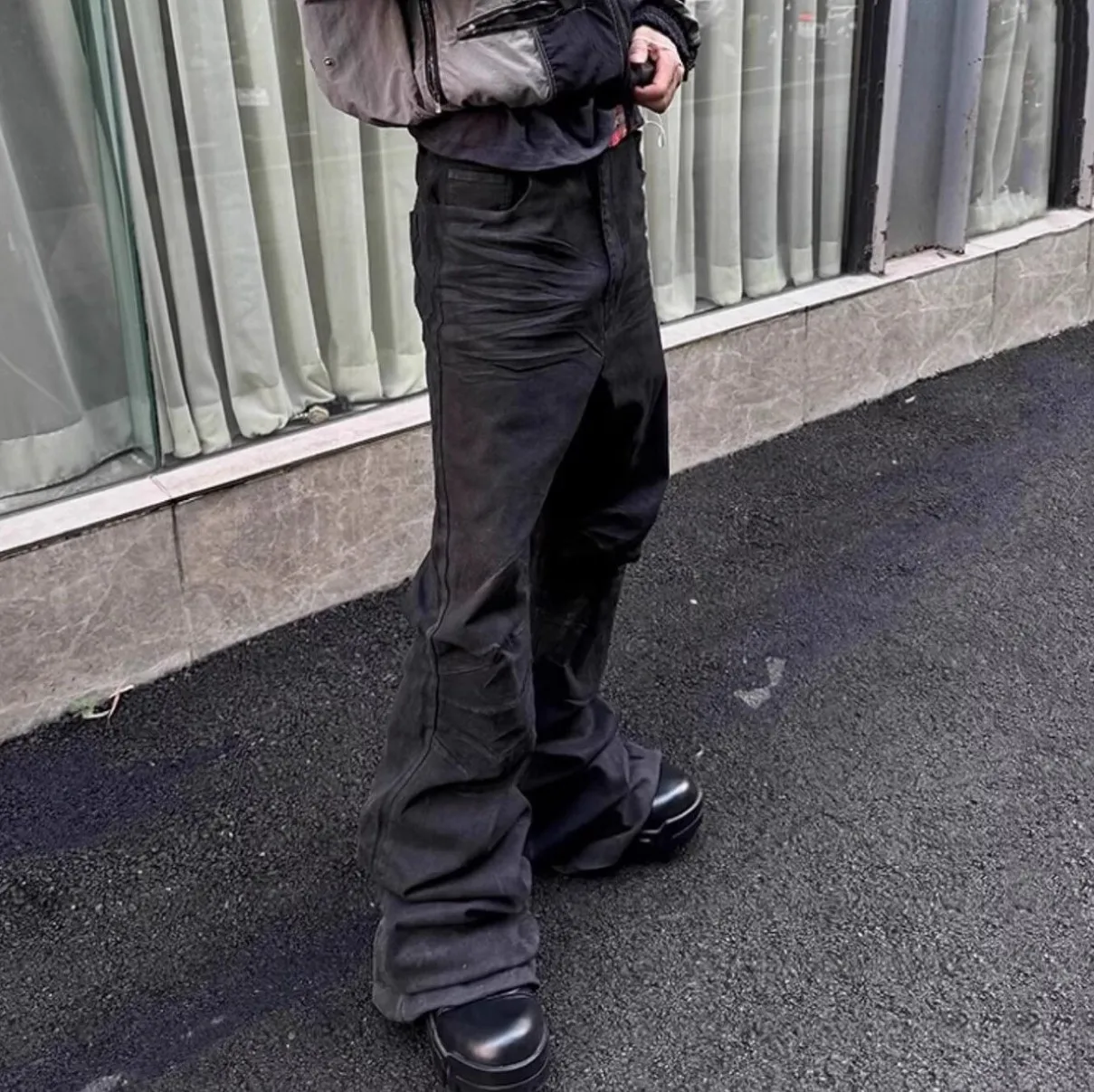 RICH】DARK KNIGHT FLARE WAXED PANTS RICH Dark Knight Flare Waxed
