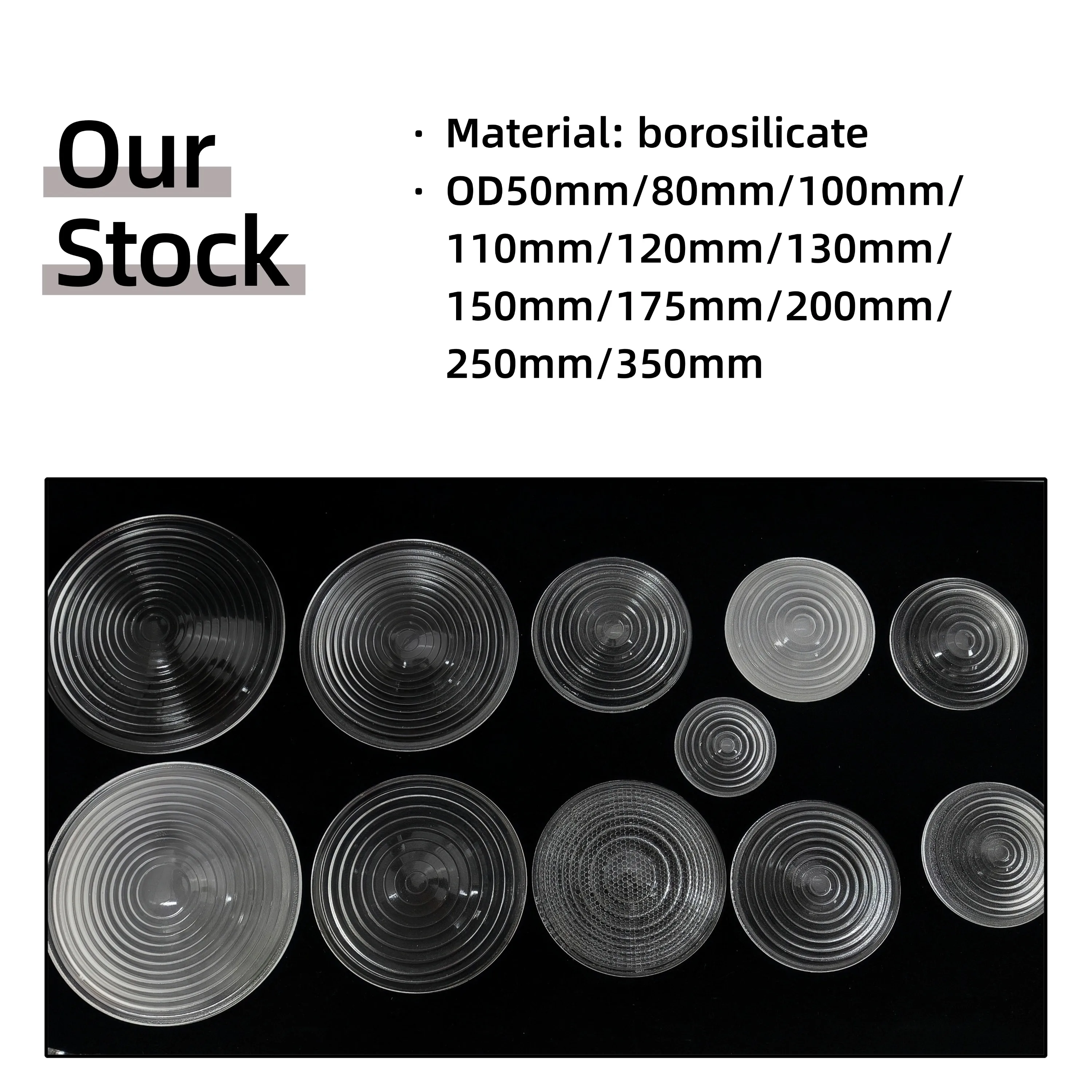 BOGLASS Manufacturer Wholesale Custom Size Shape 50-350Mm Large Optical Glass Fresnel Lens for Traffic Light Solar and Projector