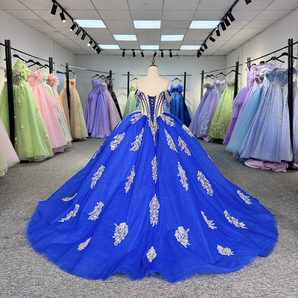 Quinceanera Dress Royal Blue and Gold Wedding Dress Ball Gown With Train  Dy5897