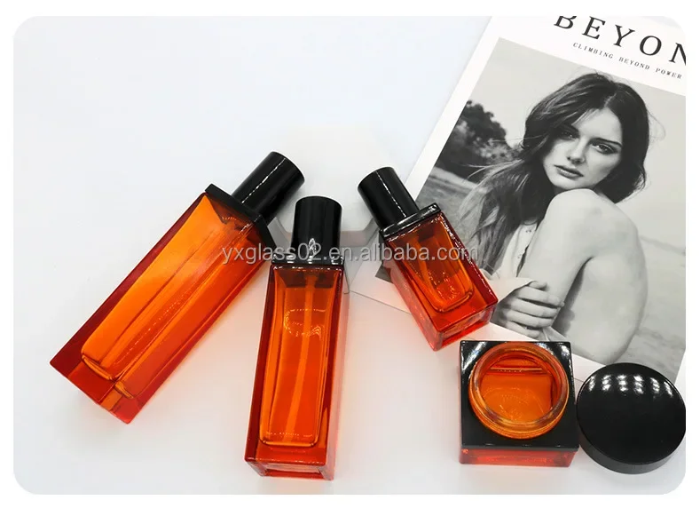 Supplier  Innovative new style skincare packaging container cosmetic square glass bottle set 30g50g40ml100ml120ml details