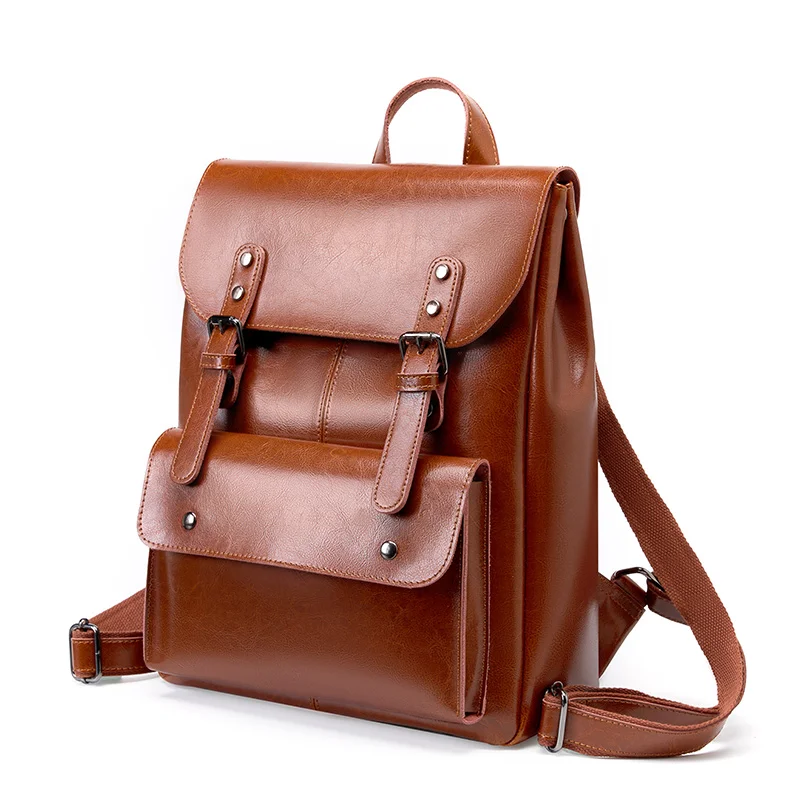 Hot Selling Leather Back Pack England British Style Design School Bag Factory Custom Leather Backpack for Girls
